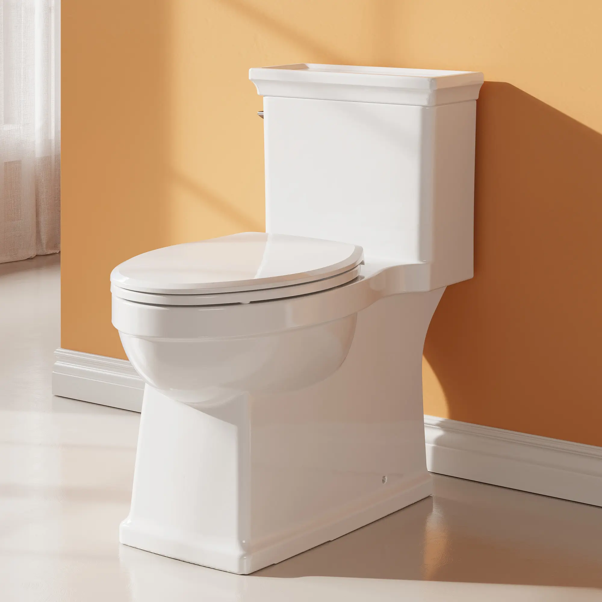 Elongated One-Piece Commercial Toilet,Powerful Side Flush, 12" Rough-In - Soft-Close Seat, Compact White Toilet Bowl