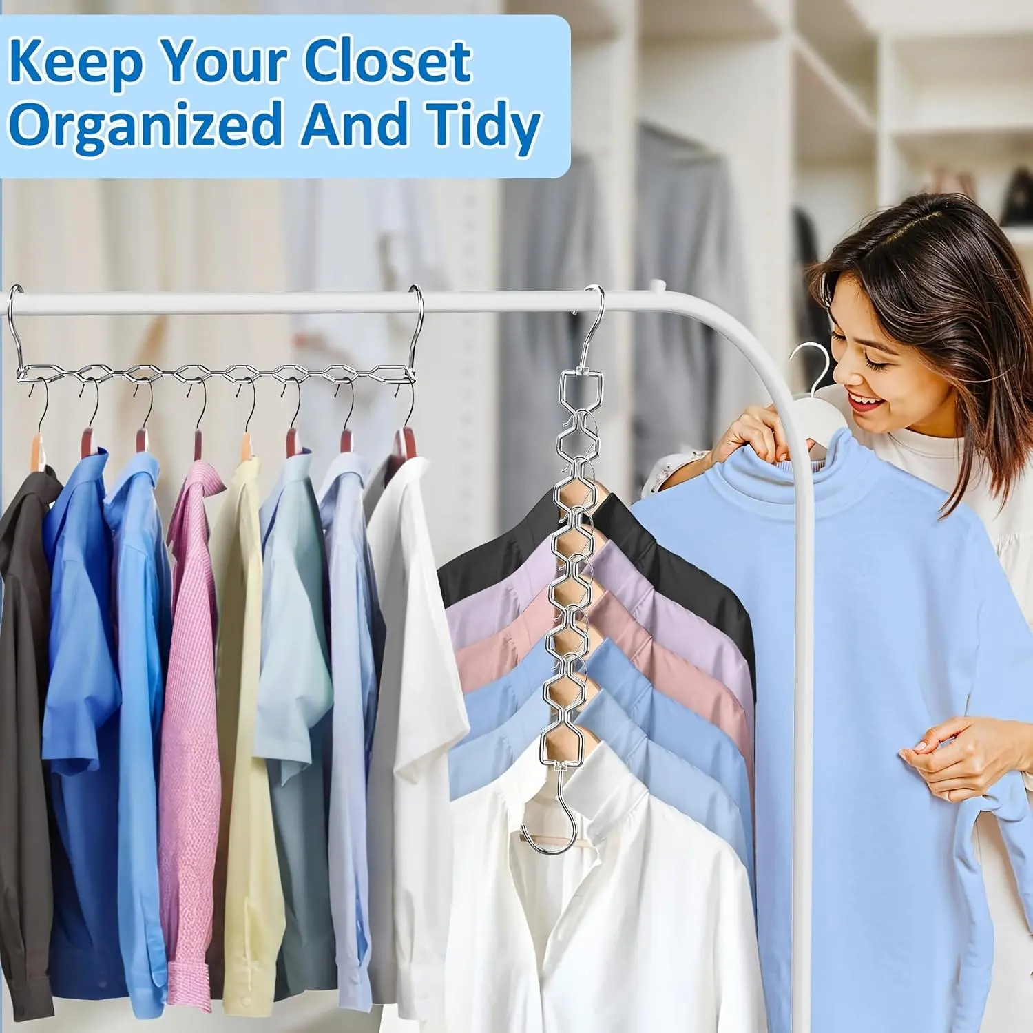 2 Pack Space Saving Hangers for Clothes, Heavy Duty 30Lbs Capacity Magic Clothes Space Saver Sturdy Metal Hanger Organizer with 360° Swivel Hook, Closet Organizers Storage Dorm Essentials Black