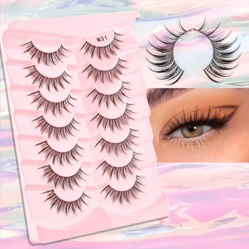 7 Pairs Transparent False Eyelashes, Natural C Curl Anime Style, Lightweight Design for Daily Makeup, Perfect for Light Makeup Looks