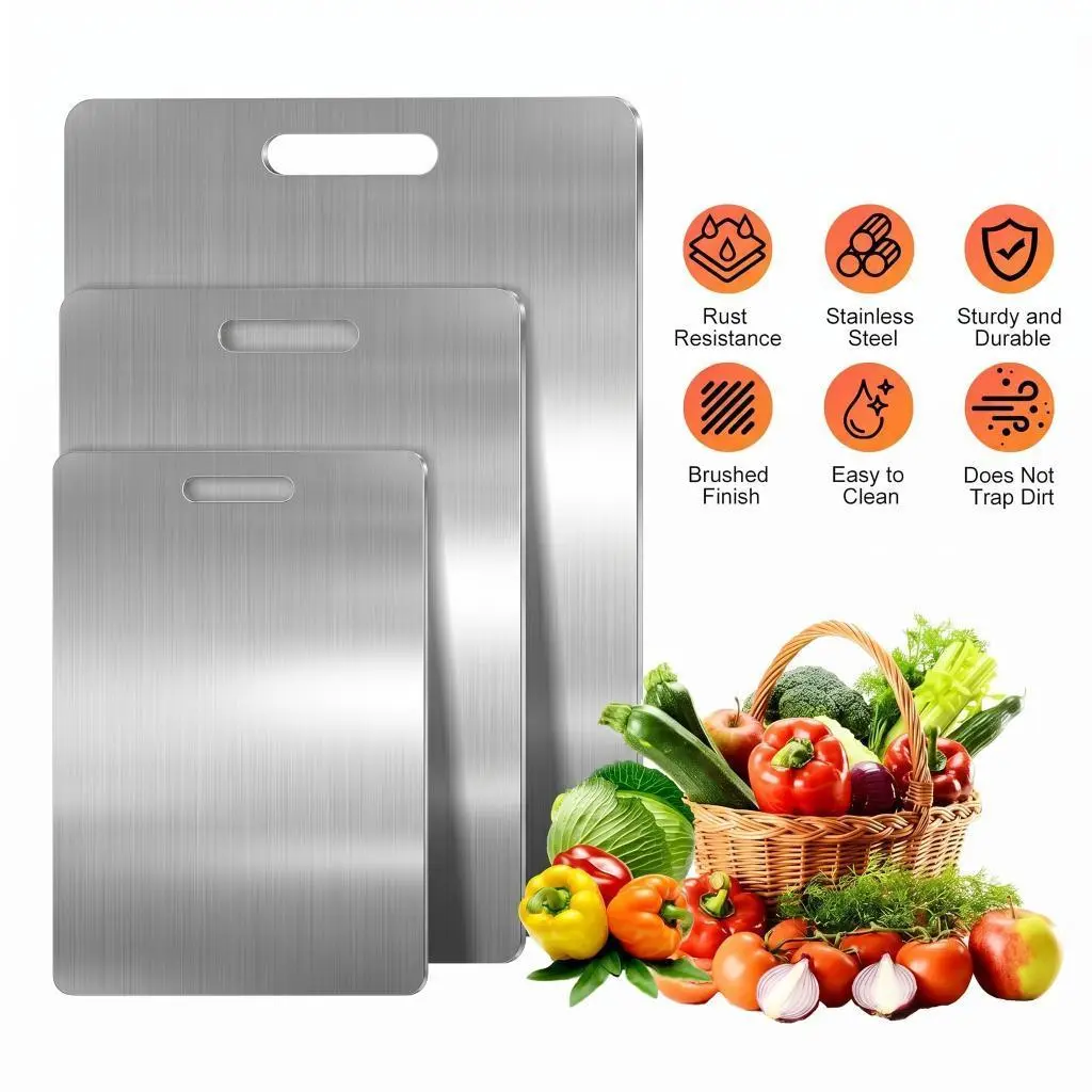 Stainless Steel Cutting Board Set Food-Grade Metal Chopping Boards for Meat Vegetables & Ultrathin & Durable, Portable & Rust-Resistant Easy to Clean More Edge-Smoothing Kitchen Tools (S+M+L)#DealsForYouDays
