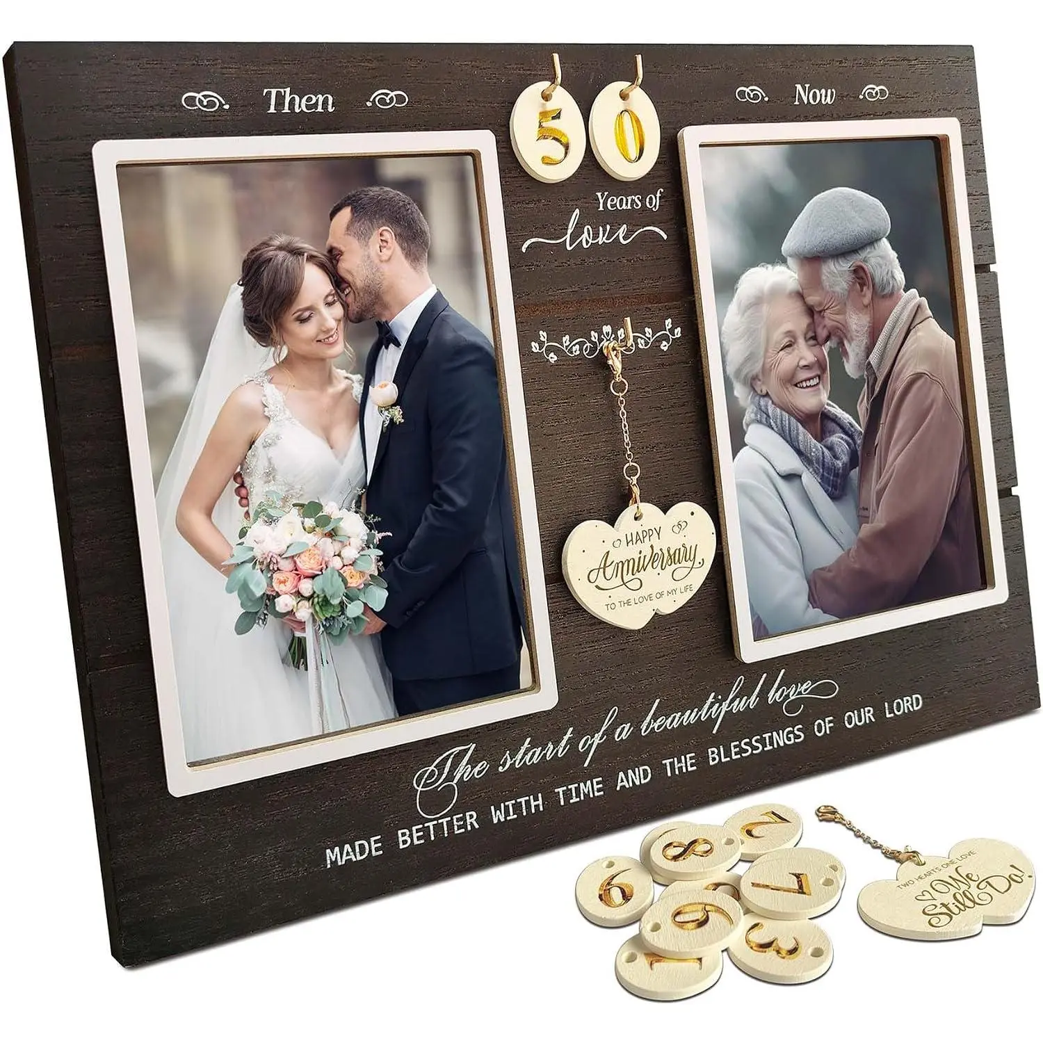 50th Anniversary Picture Frame for Parents, 1-99  Then &  Anniversary Frame,  for Couple, Husband and Wife, Wedding  with Number Inserts