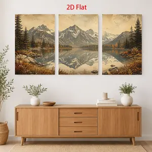 2D canvas, 3-piece set of 2D landscape paintings featuring mountains and lakes, including trees and reflective themes, canvas wall art, waterproof canvas prints, ready to hang upon delivery, home room decoration gift, suitable for Father's Day, graduation