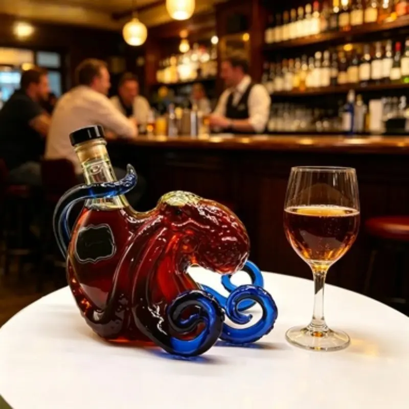 Handmade Blue Foot Octopus Wine Bottle, High Borosilicate Glass, Creative Bar Decor, Whiskey, Brandy, Xo, Tequila, Liquor Dispenser