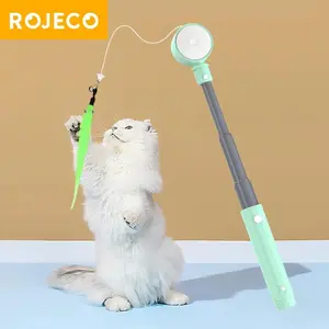 ROJECO Cat Toy Laser Retractable Cat Teaser Wand With Feather Caterpillar Interactive Fun Toy For Kitten Cat Dog Pet Accessories