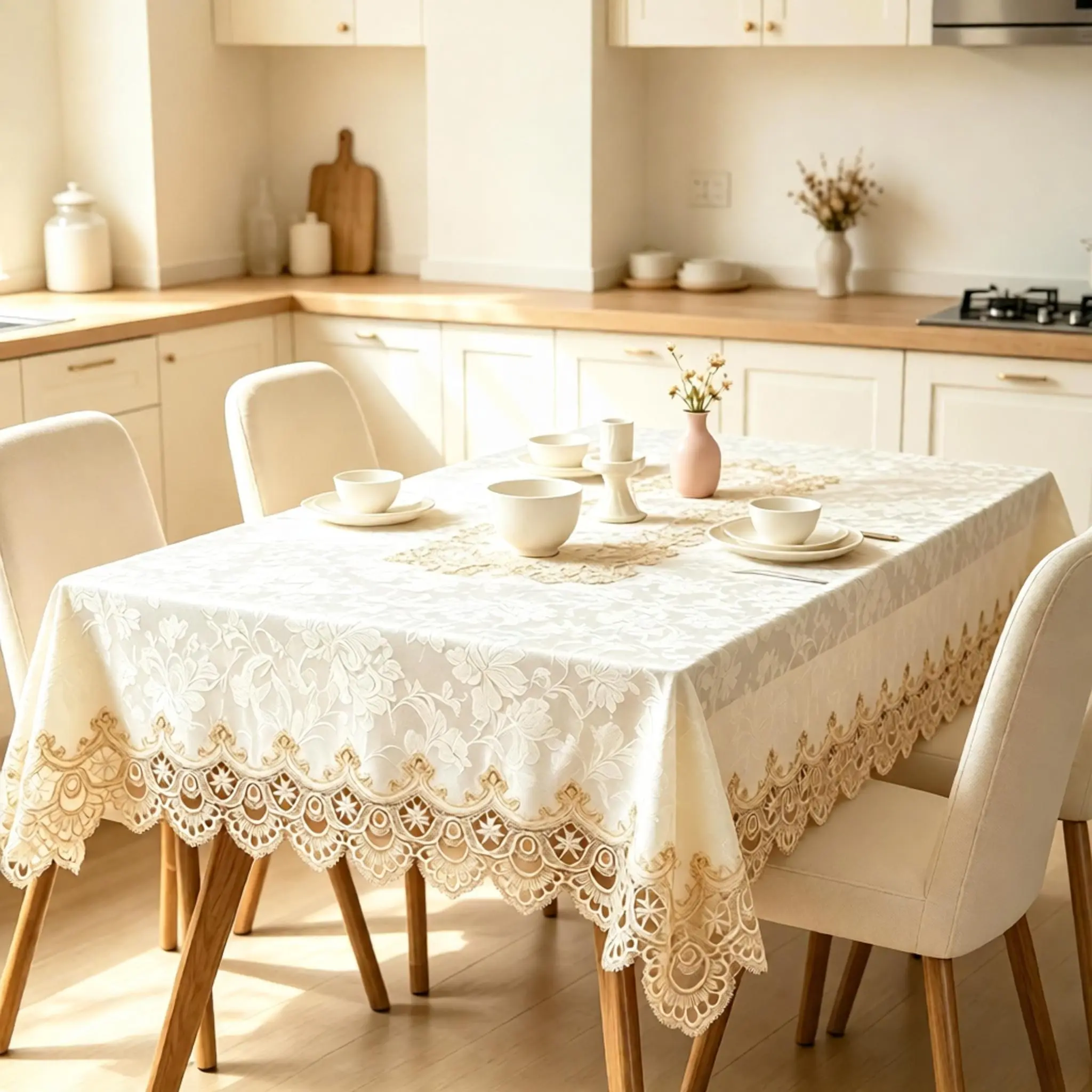 Elegant Rectangular Polyester Embroidered Tablecloth, Anti-Oil and Stain, Protective for Countertops, Ideal for Home, Kitchen, Festive Gifts and Decorations