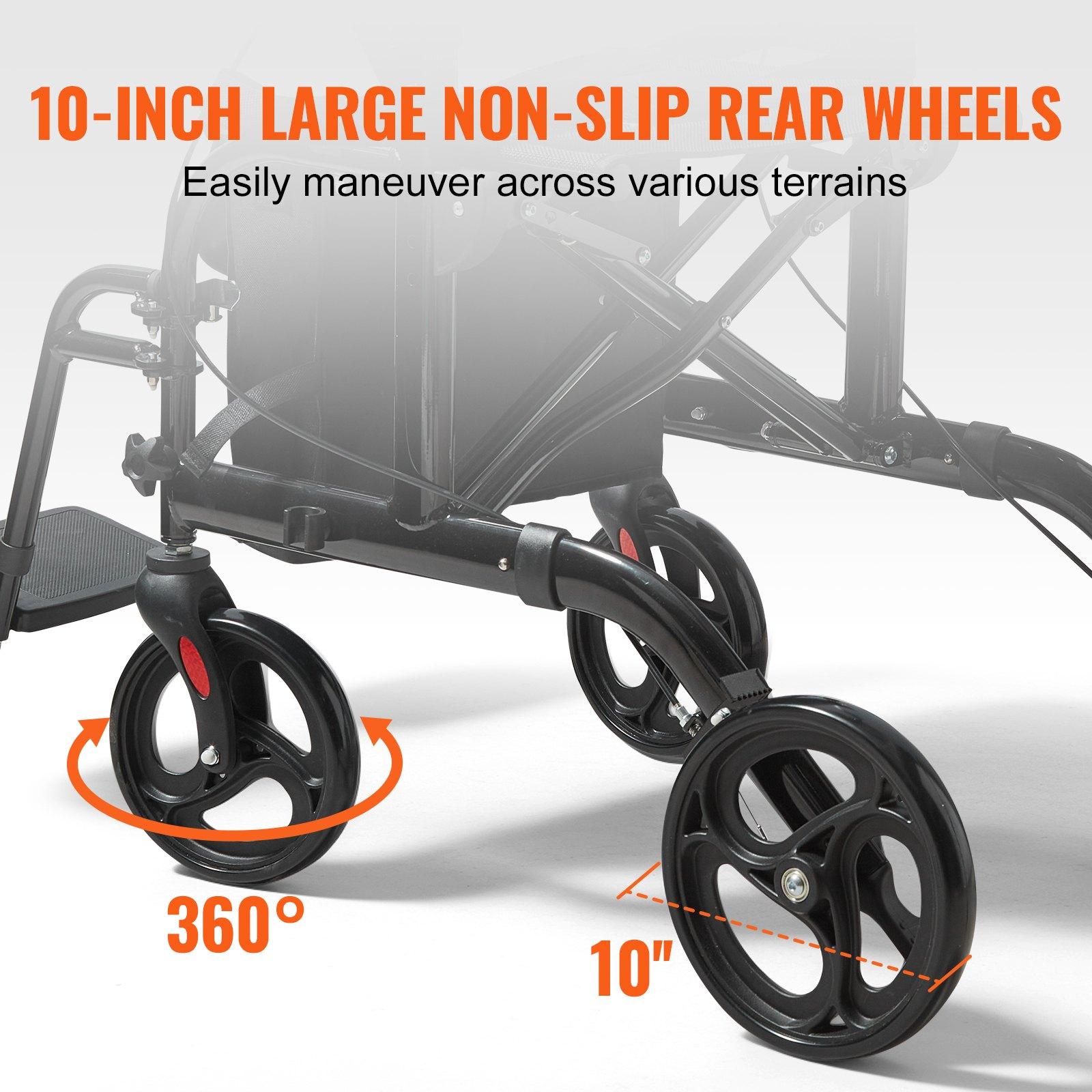 VEVOR 2 in 1 Rollator Walker & Transport Chair for Seniors, Folding Rolling Walker Wheelchair Combo & Footrests, Lightweight Aluminum Mobility Walker with Adjustable Handle, All Terrain Wheels, 300LBS