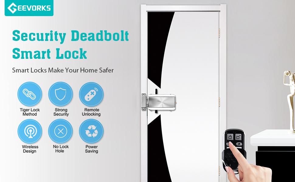 Remote Intelligent Door Lock,,Deadbolt Anti-Theft Hidden Door Lock,with 4 Remote,Access System for Home