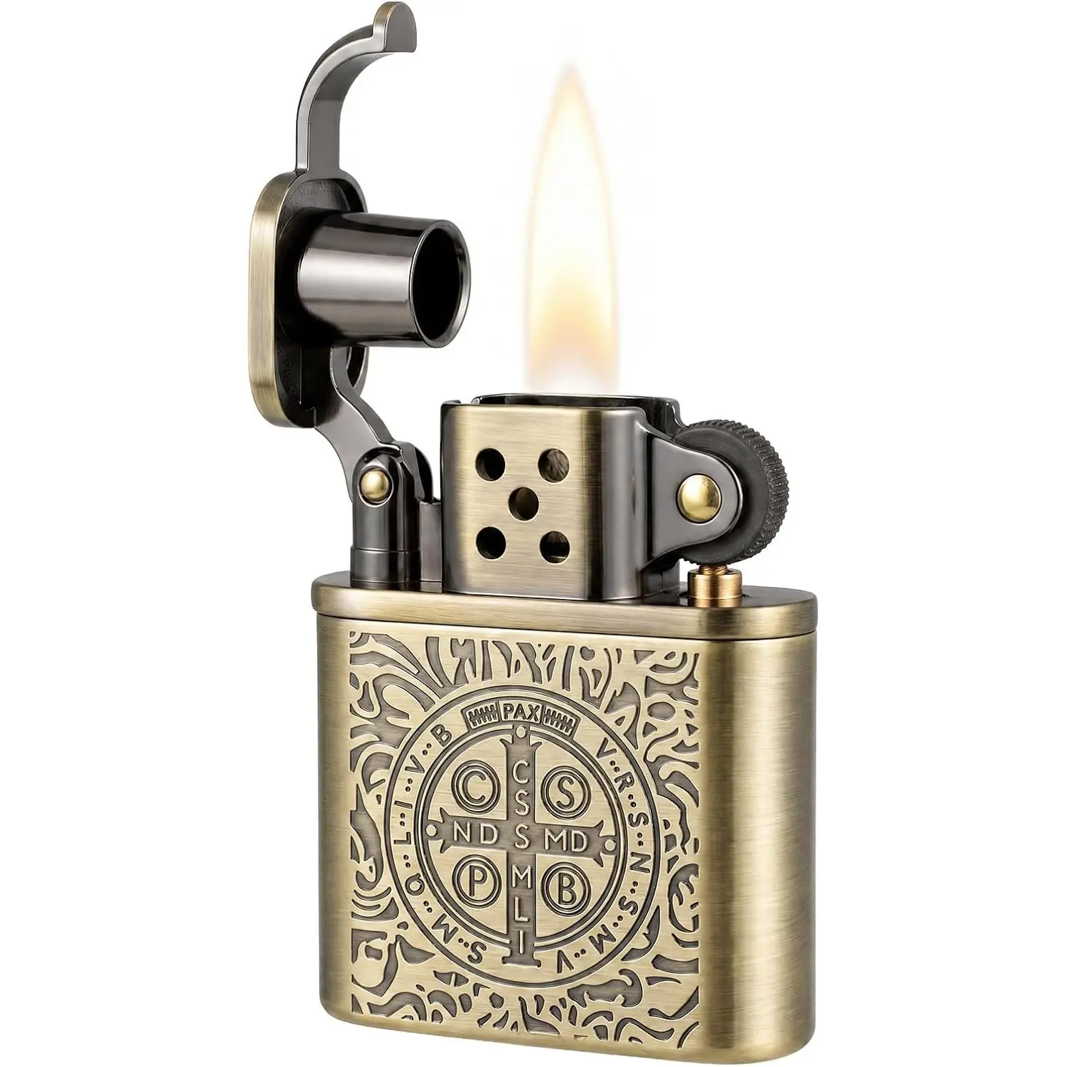 Vintage Brass Kerosene Lighter - Solid Metal Construction, Silicone Sealing, Windproof, Reusable, Easy-to-Maintain Men's Accessories, Classic Collectible for Camping & Daily Carry, Father's Day Mens Gifts