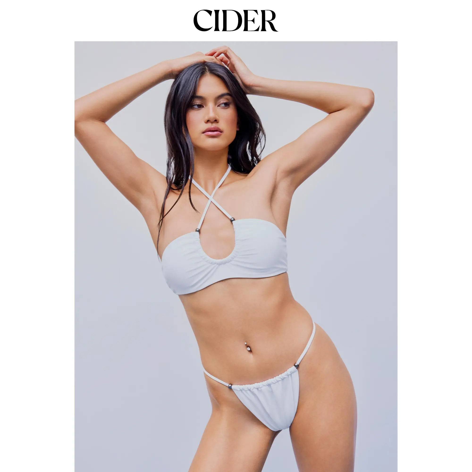Cider Halter Solid Beaded Bikini Swimsuit