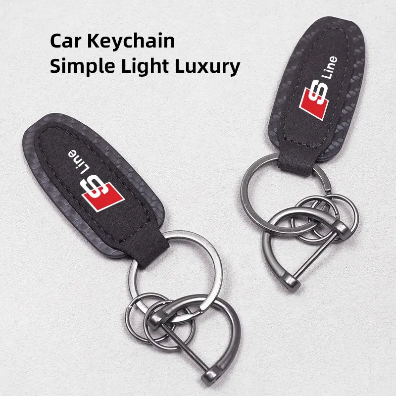 Metal Leather Car Keychain Car Key Ring For Audi Q7 A8L A5 A6 A7 Q8 A4 SQ7 S4 S8 S6 S7 S5 S3 SQ5 e-tron Q5 Q3 Q6 SQ6 SQ8 Q4 SQ2 A3 TTS Q2 A8 S1 A1 Quattro