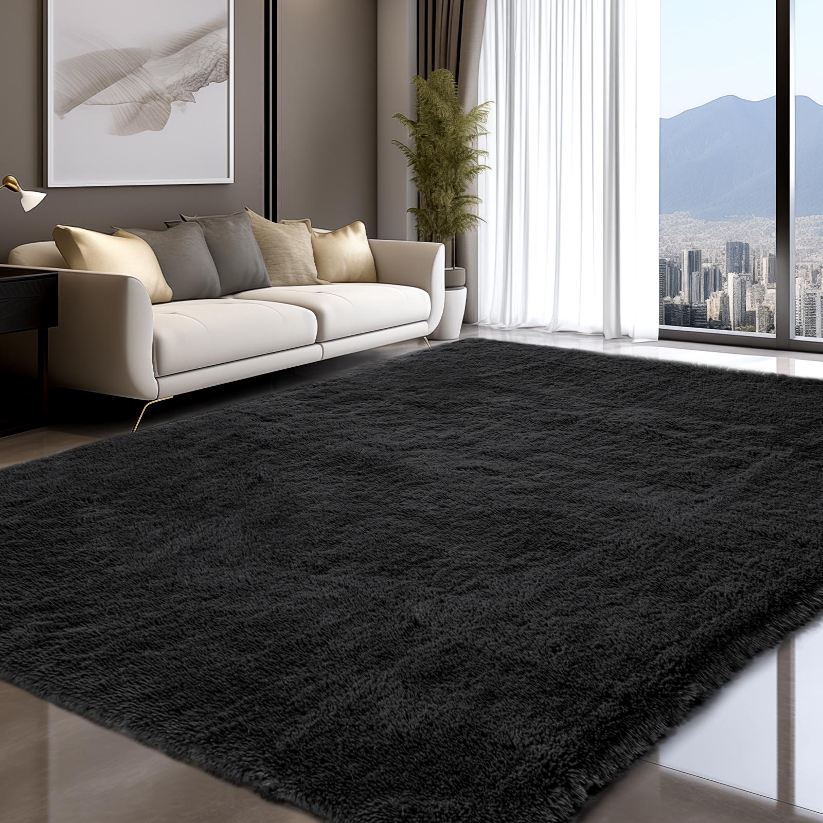 FAMVAL Large Size Plush Rugs Big Fluffy Area Rug Non-slip Soft Shaggy Carpet Mats for Livingroom Bedroom Nursery Home Decor Black Christmas gifts