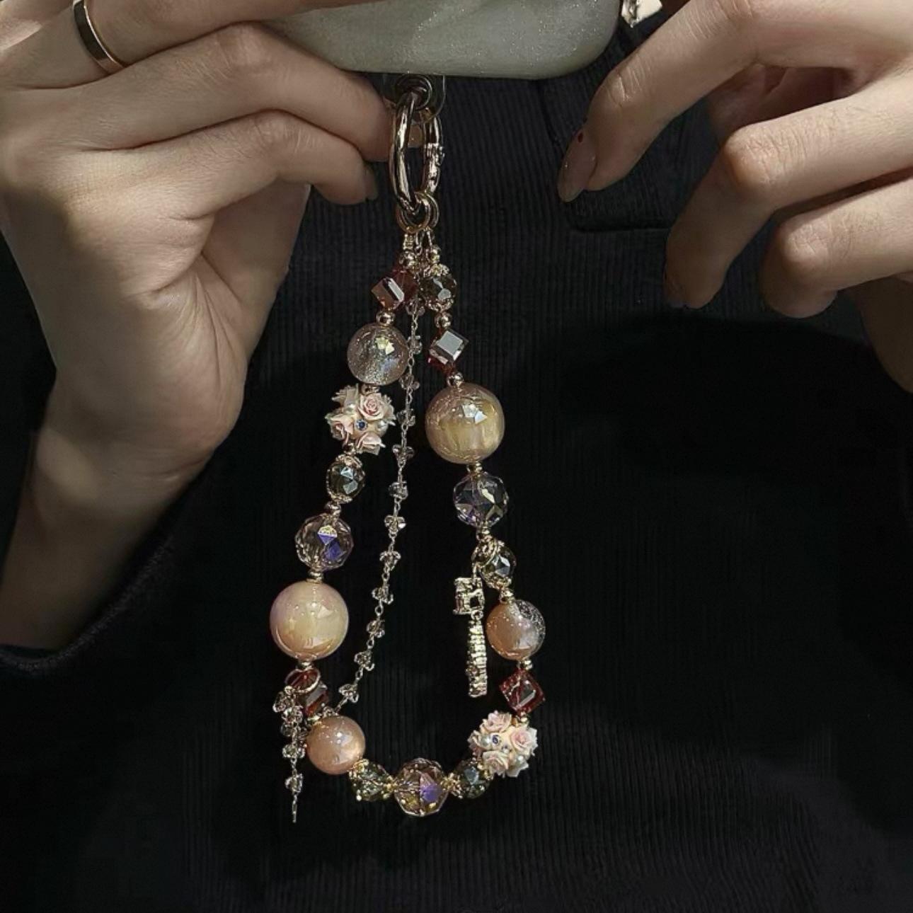 Popular crystal beaded phone chain, niche style keychain, bag chain, DIY hanging chain, handmade