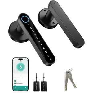Door Lock, Door Knob with, Biometric Door Lock with App & Passcode, 5-in-1 Door Handle with Key & Key Cards for Bedroom, Office, Apartment