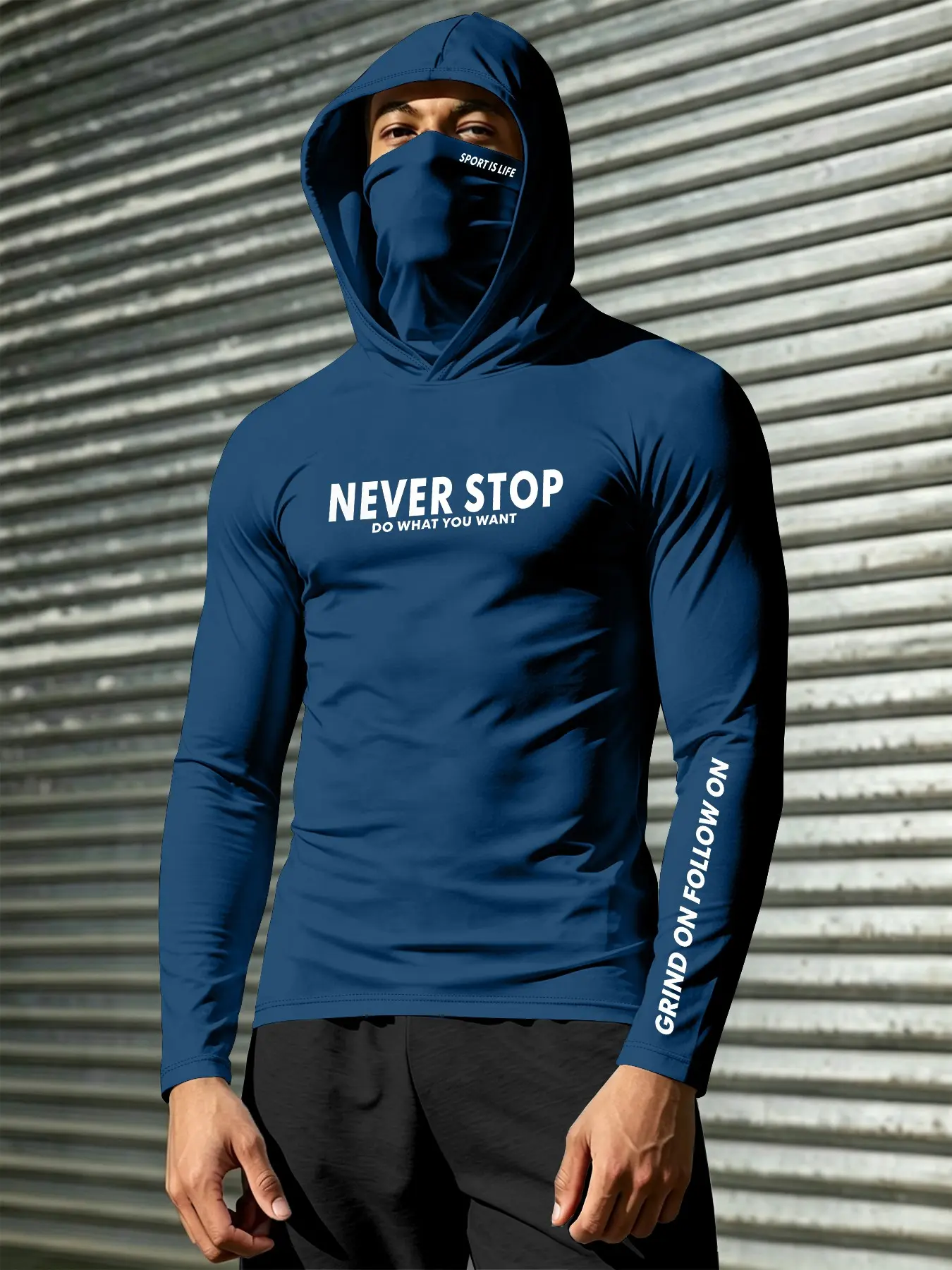 Men's Hooded Fitness Long Sleeve Top, Never Stop Stretch Fitted Training Shirt, Outdoor Running Basketball Sportswear