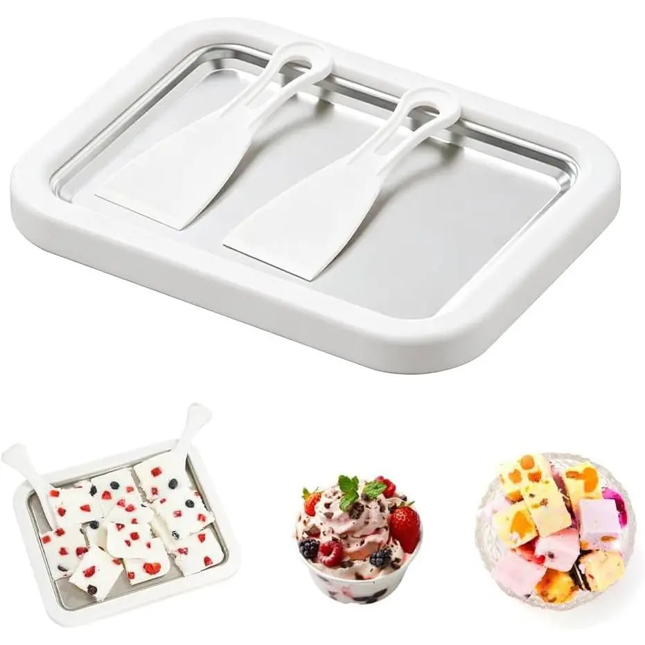 Ice Cream Roll Maker Machine, No Electricity Manual Soft Serve & Slushy Maker with Freeze-Ahead Plate, DIY Frozen Yogurt Gelato Sorbet Dessert Kit for Family Fun