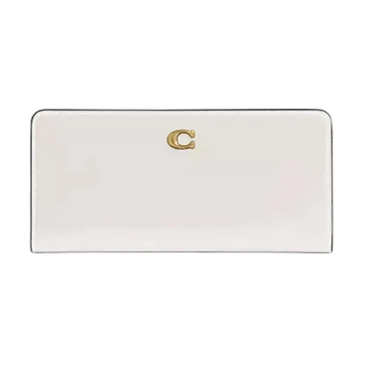 COACH Gold-Logo Snap Closure Wallet for Women, Calfskin, Classic Style, White