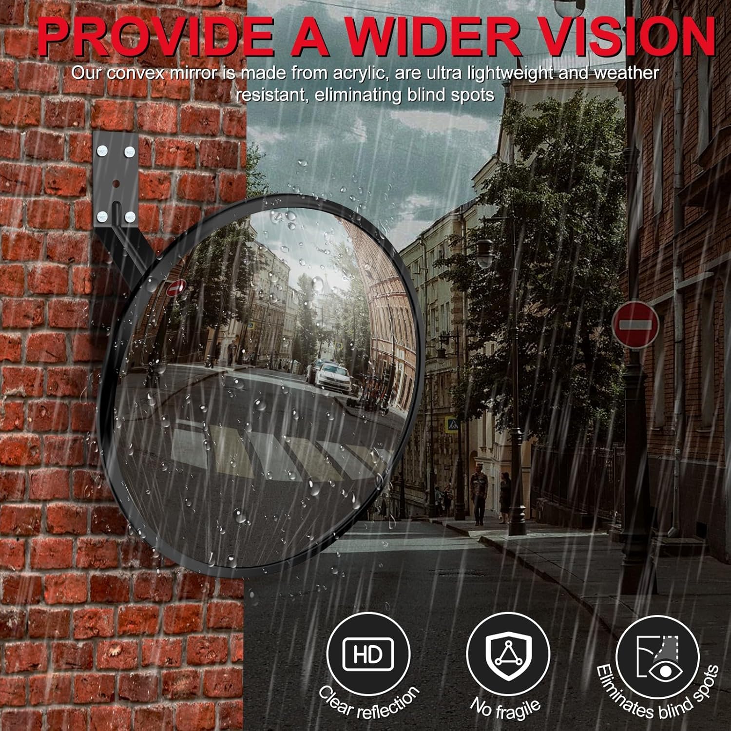 12 inch Acrylic Convex Mirror, Adjustable Wide Angle View Indoor Security Mirror, Corner Security Blind Spot for Warehouse, Office, Parking Garage and Traffic Safety