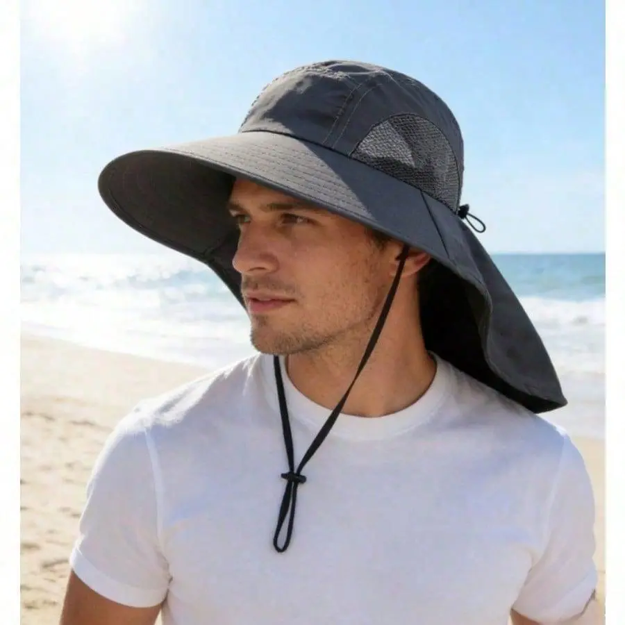 1pc Outdoor Quick Dry Sun Hat, UV Resistant Wide Brim Neck Protection Hat, Breathable Mesh Adjustable Bucket Hat, Lightweight Waterproof Sun Cap for Mountaineering Camping Hiking Fishing Summer Outdoor Activities