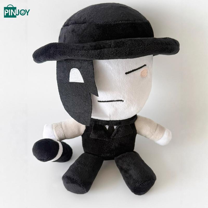 Black and White Masked Character Stuffed Doll, Video Game Inspired Collectible Desk Decor for Fans, Boys & Girls