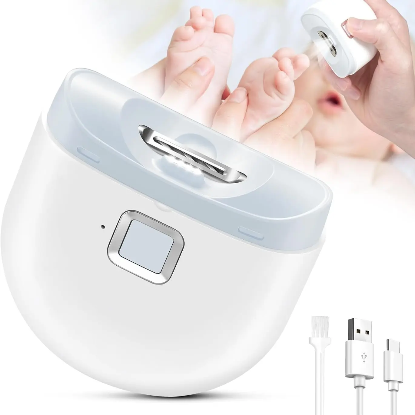 Electric Nail Clipper with LED Light, Electric Nail Trimmer and Polisher, 2-Speed Electric Fingernail Cutter USB Rechargeable