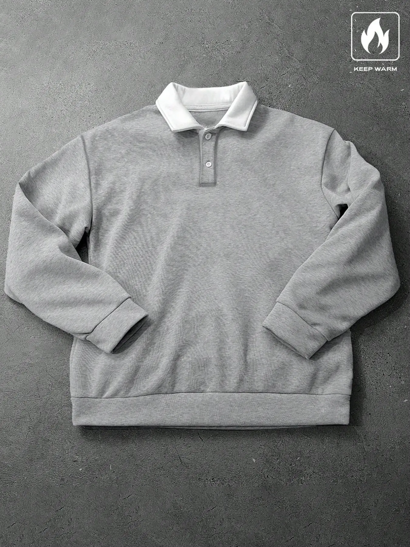 Men Contrast White Stitched Collar Polo Sweatshirt Oversized Drop Shoulder Warm Keeping Long Sleeve Rugby Top Preppy Old Money Style Casual Daily Commute Campus Autumn Outfit