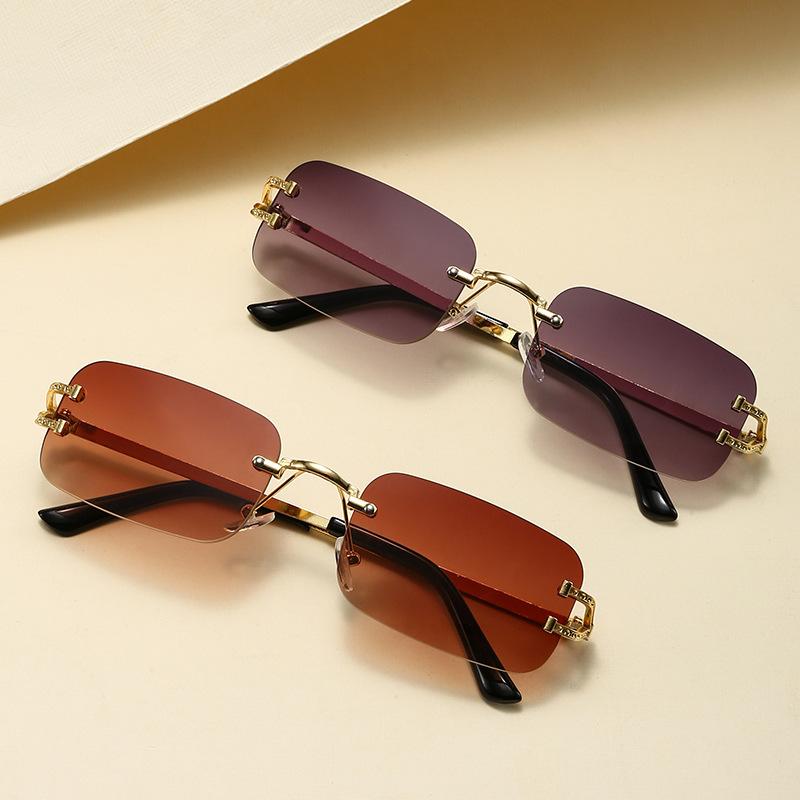 Vintage Rimless Cut Edge Square Frame Sunglasses, UV400  display picture 1