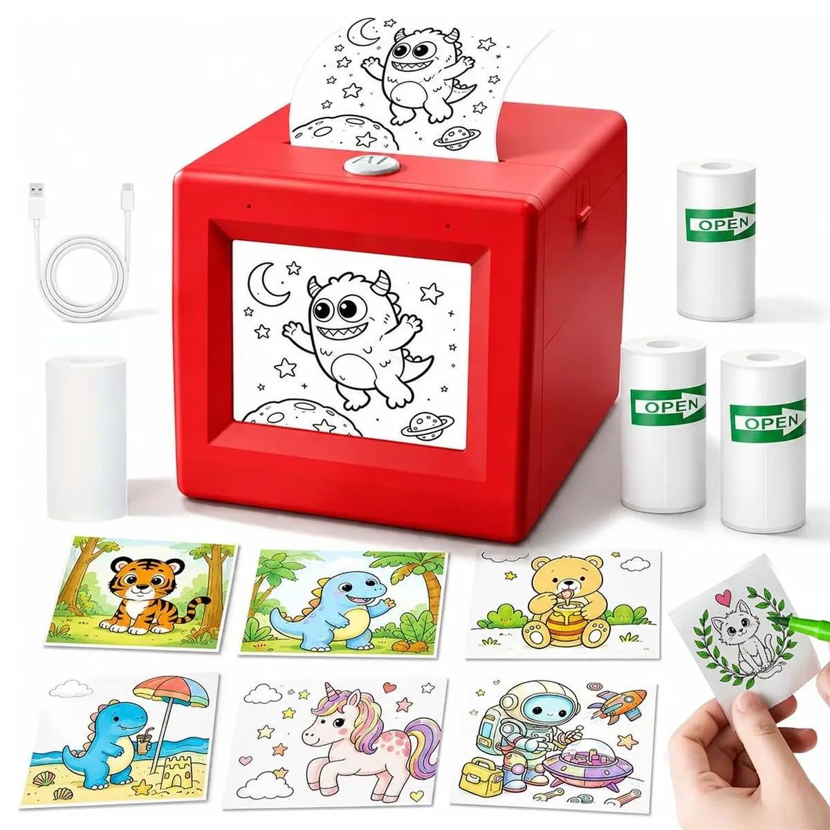 Portable Ai Mini Printer, Inkless Thermal Label Printer, Ideal for DIY Journals, School Notes, Coloring Pages, Home/office/travel Use, Includes 3 Rolls of Labels