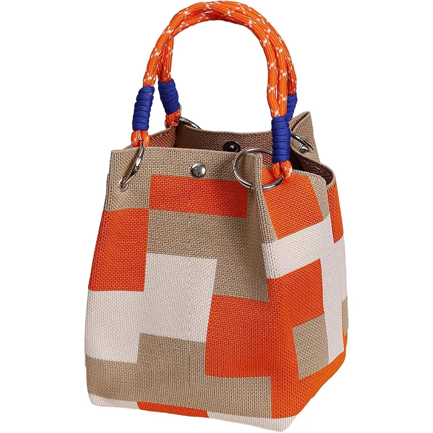 Knit Bucket Bag Small Beach Tote Handbag for Women Wrist Tote Purse | Magnetic Closure, Detachable Handle, Mini Size, Portable Wrist Bag for Travel Daily Vacation