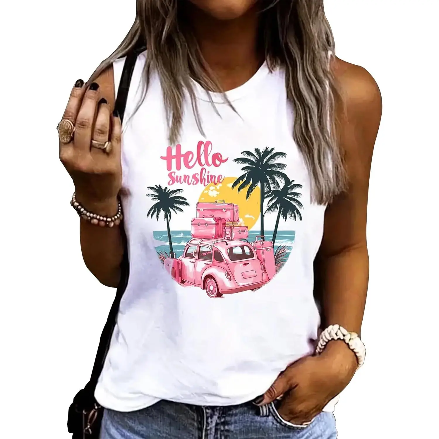 On Cruise Time Coconut Tree Tank Tops for Women Summer Vacation Sleeveless Shirts Casual Beach Praty Graphic Tees Vest