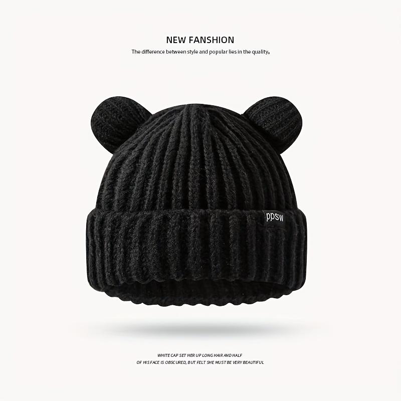 1pc Cute Bear Ear Hat, Warm Ear Protection Cold Knit Hat