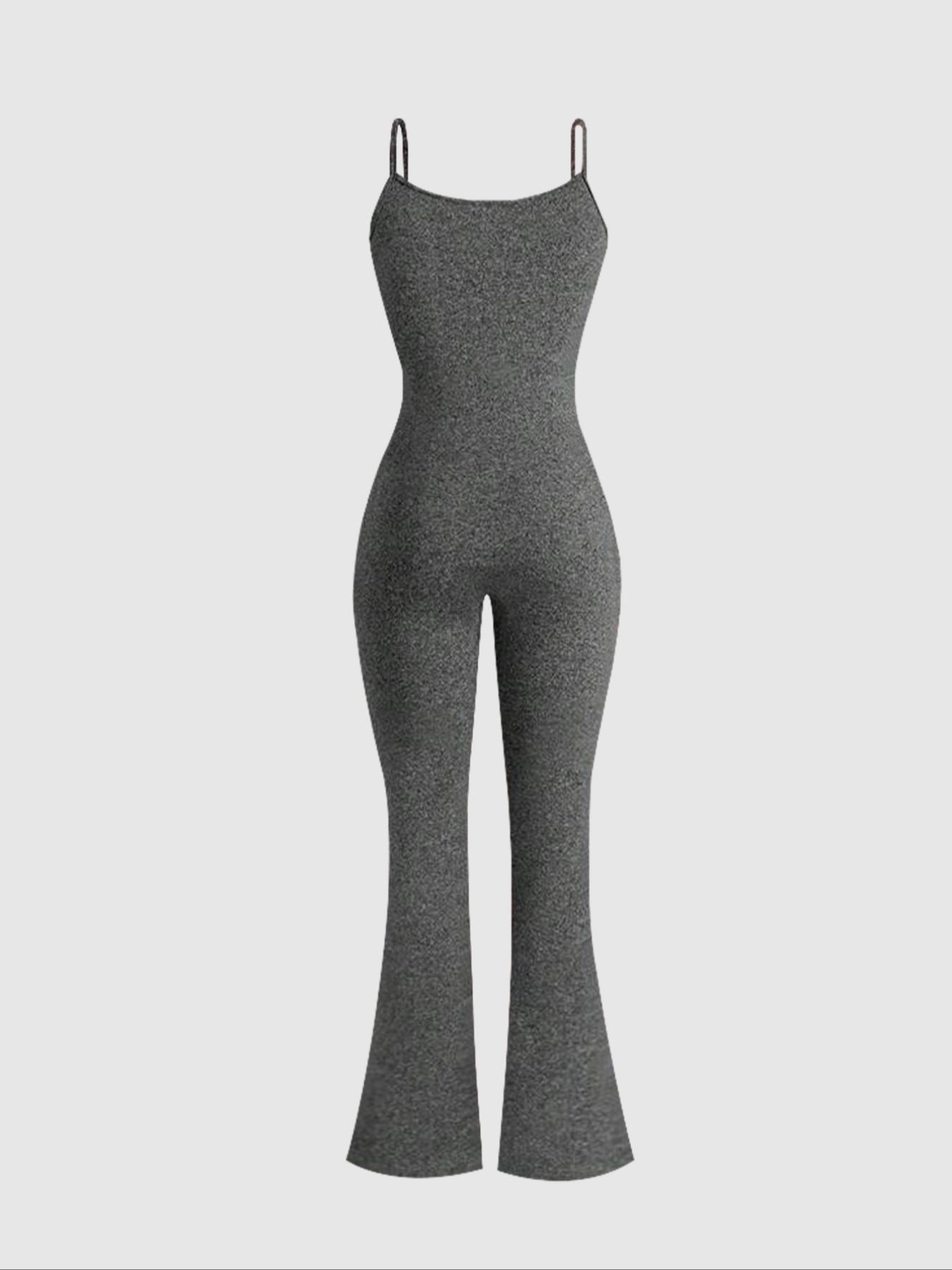 Women's Solid Color Simple Flare Leg Cami Jumpsuit, Casual Sleeveless Spaghetti Strap Bell Bottom Jumpsuit for Summer, Ladies' Clothes for Daily Wear, Spaghetti Straps Overalls