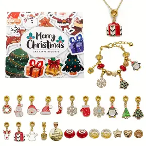 2026 Christmas Countdown Calendar DIY Bead Set, Alloy Jewelry Advent Tree Bracelet Gift Box, Ages 14+
