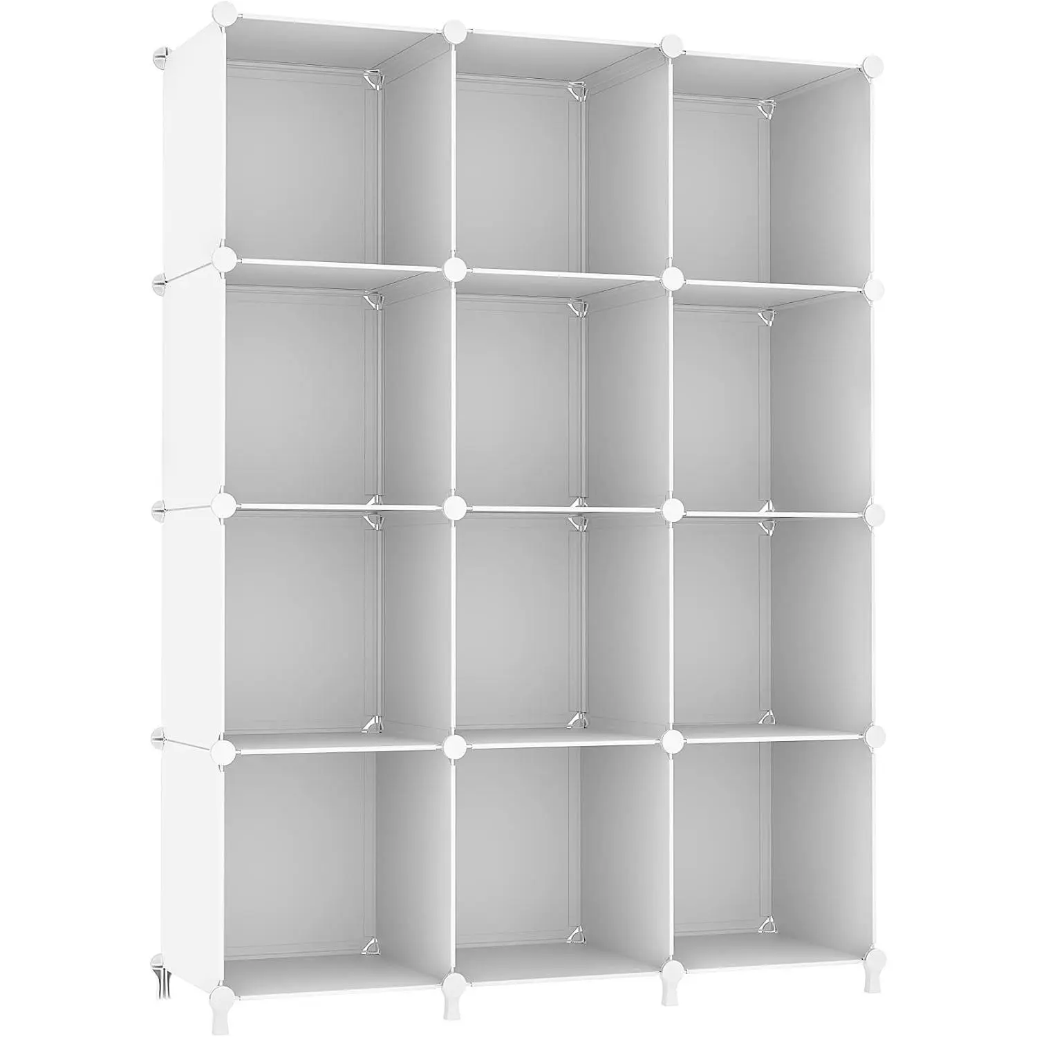 Cube Storage Organizer Storage 12 Cube Bookshelf DIY Plastic Closet Clothes Storage Shelves with Wooden Mallet, Stackable Storage Solution for Home, Bedroom, White