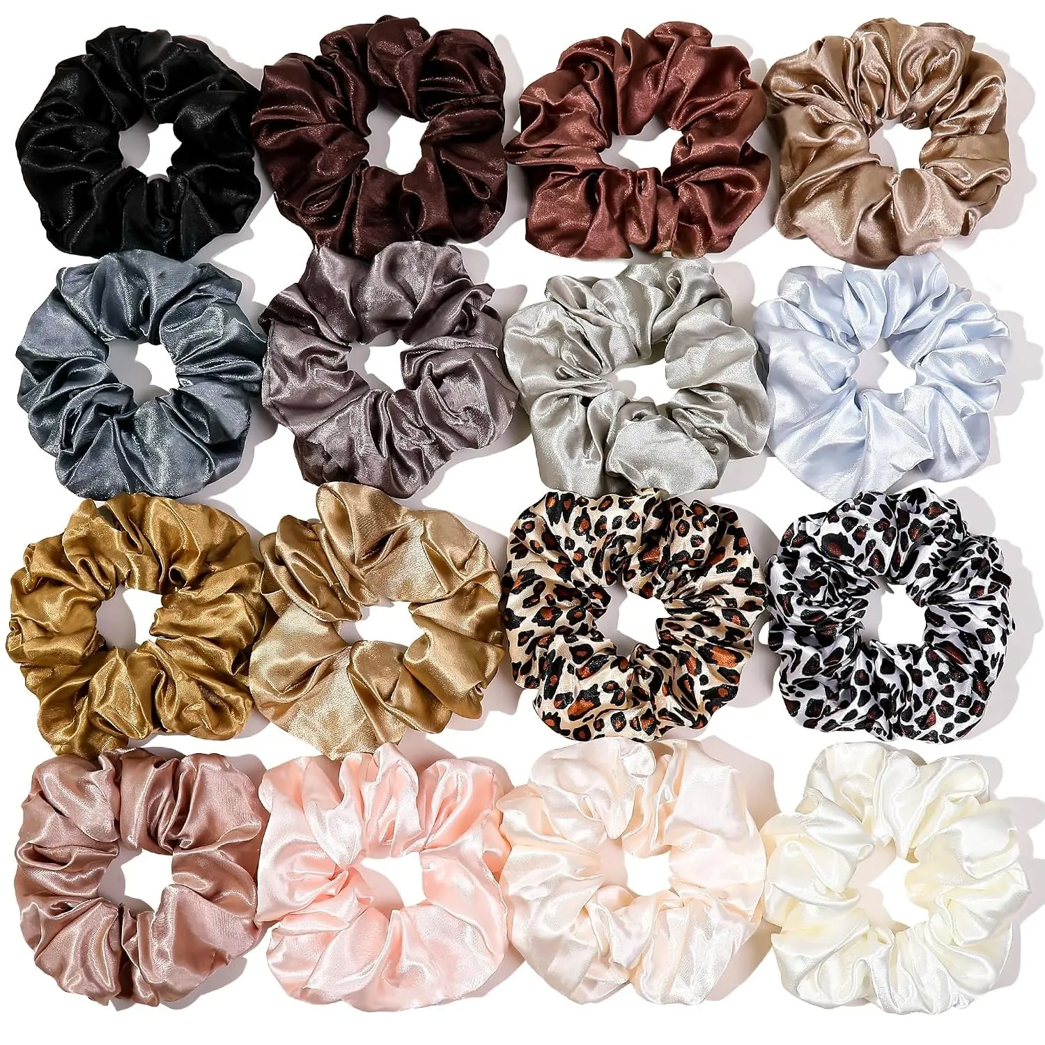 16 Scrunchies for Women - Satin Hair Ties and Bands, Big Ponytail Holders for Thick, Curly Hair, Cute No-Crease Pony Tails, No DamageGift