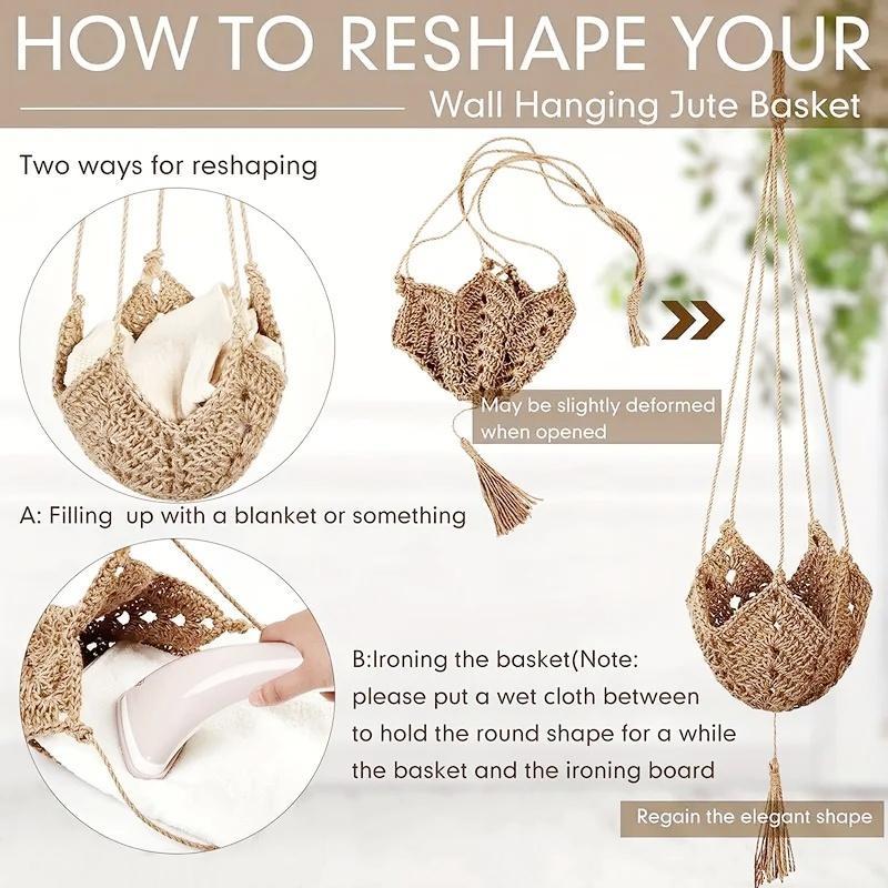 Boho Style Woven Hanging Planter Net, Lightweight Geometric Irregular Shape Hanging Plant Basket with S Hook, Home Decoration Supplies