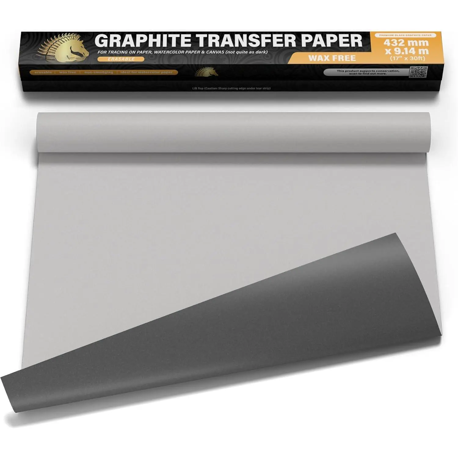 Graphite Transfer Paper Roll – 17" x 30ft Large Tracing Paper – Wax-Free Carbon Paper for Tracing  Canvas, Paper &  – Erasable Carbon Transfer Paper for Drawing & Sketching