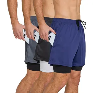 Mens 2 in 1 Athletic Running Shorts 3 Pk Mens Workout Gym Compression Shorts for Men with Pockets 5" InseamGif