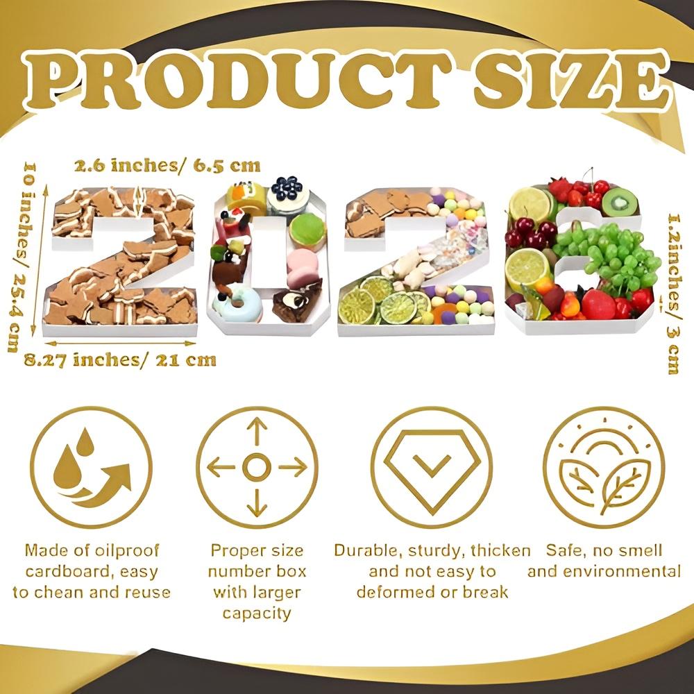 4 Pcs 2026 Graduation Fillable Number Trays 10" Cardboard Charcuterie, Dessert & Snack Serving Trays for Class of 2026 Party Supplies