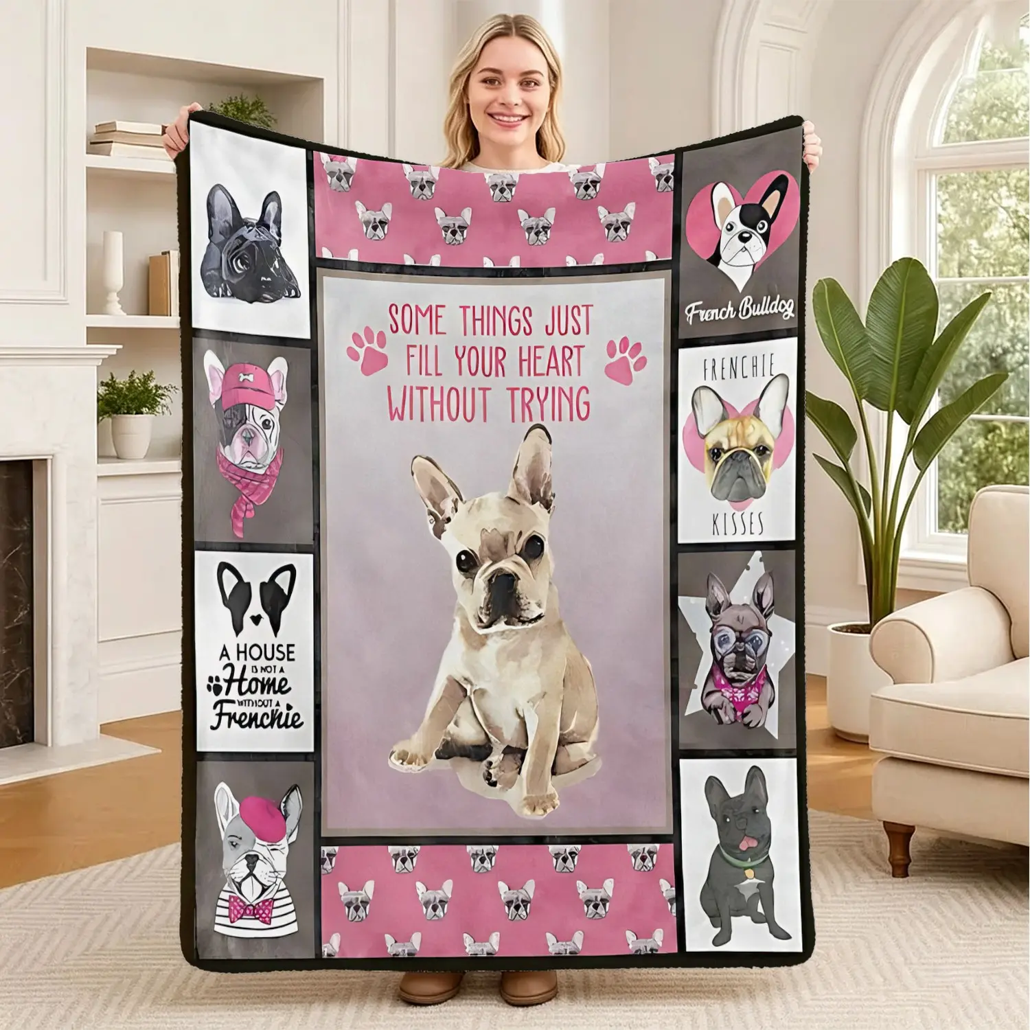 French Bulldog Pattern Throw Blanket, All Season Soft Warm Flannel Blanket, Perfect for Sofa Snuggling, Nighttime Lounging, Office Lunch Break Naps, Indoor Air Conditioning Use