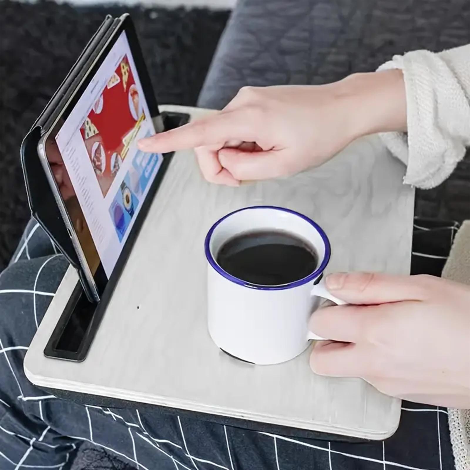 Portable Tablet Holder with Tray, Tablet Stand with Coffee Cup Holder, Tablet Holder for Bed, Sofa, Couch, Desk, Home, Office