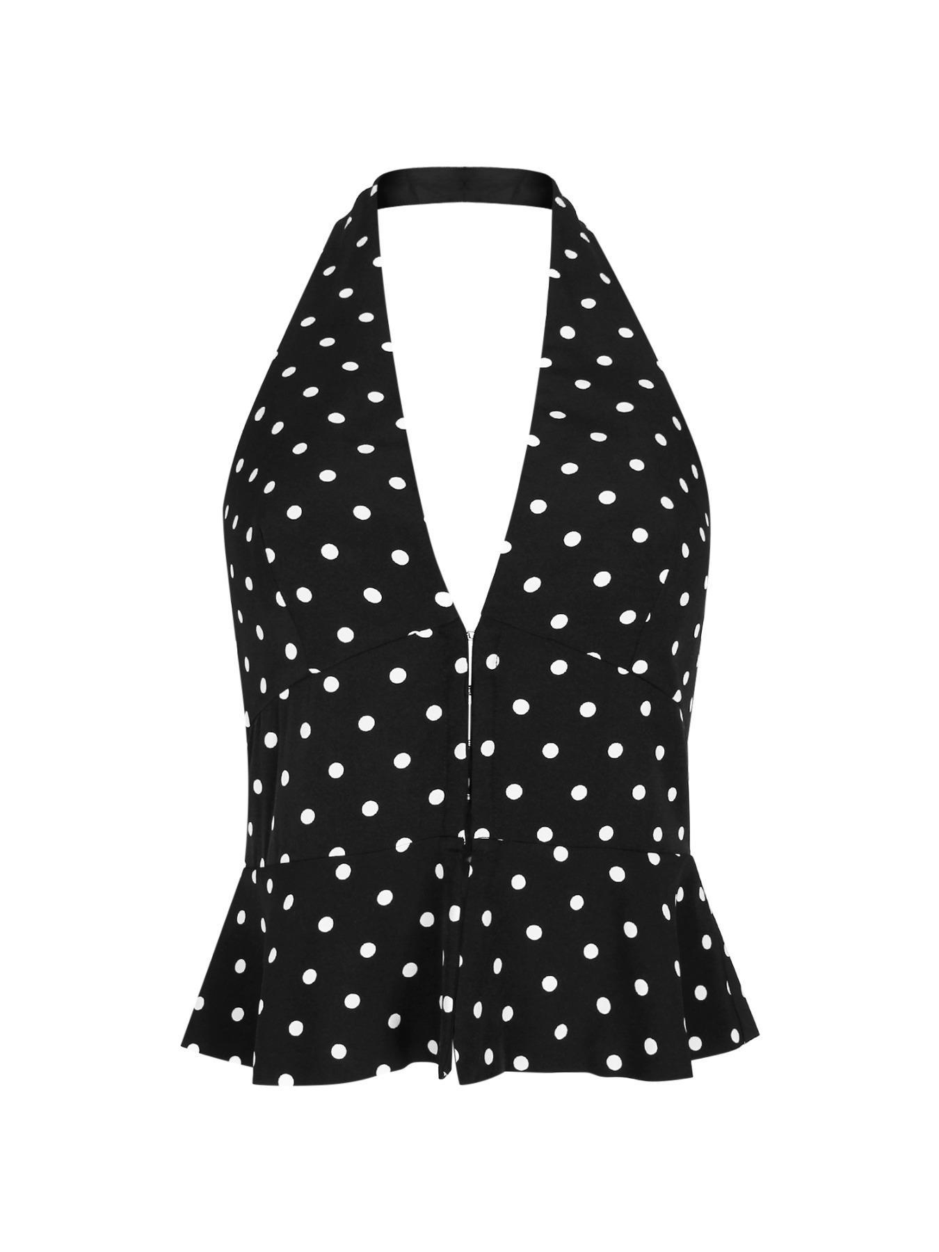 Women's Polka Dot Print Open Front Crop Tank Top, Casual Fitted Sleeveless Cropped Top for Summer, Women's Clothing for Daily Wear