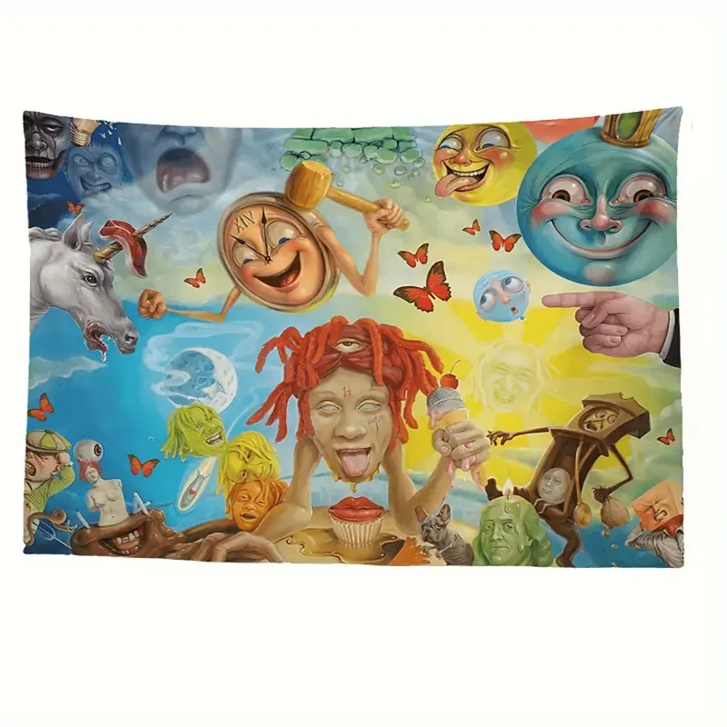 Festive Cartoon Faces and Expressions Tapestry, funny tapestry, ldeal Gi For Room Decoration, Tapestry Flag for Bedroom Livg Room Decor Cotton Decorative Lightweight Len Boho Shabby Chic Design HanggWall Flag 3*5 flag