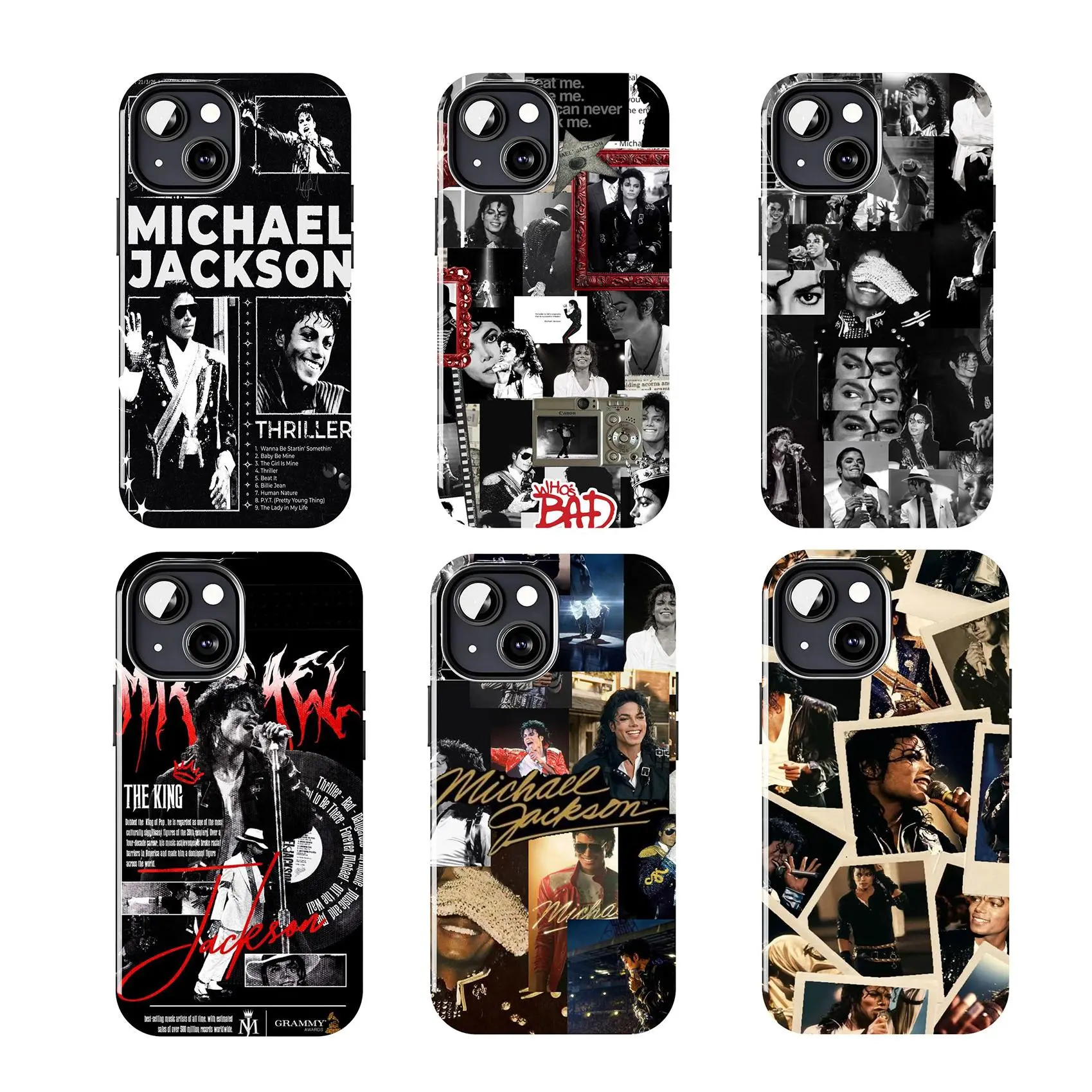 Nostalgia Black Michael Jackson Photo Collage Themed Phone Case Premium Texture, Anti-Drop, Anti-Fingerprint For IPhone 17-11, Pro Max, Pro Plus, and Samsung S26-23 Protection Safety