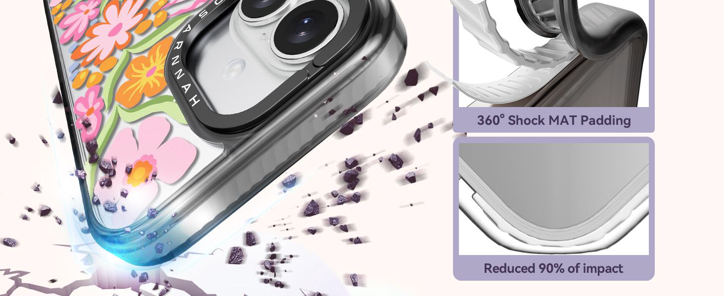 Compatible for iPhone 16 Case Cute - Durable Shockproof 6.6 ft Drop Impact Phone Case - Black Funny Nature Flower Design for iPhone 16 6.1"