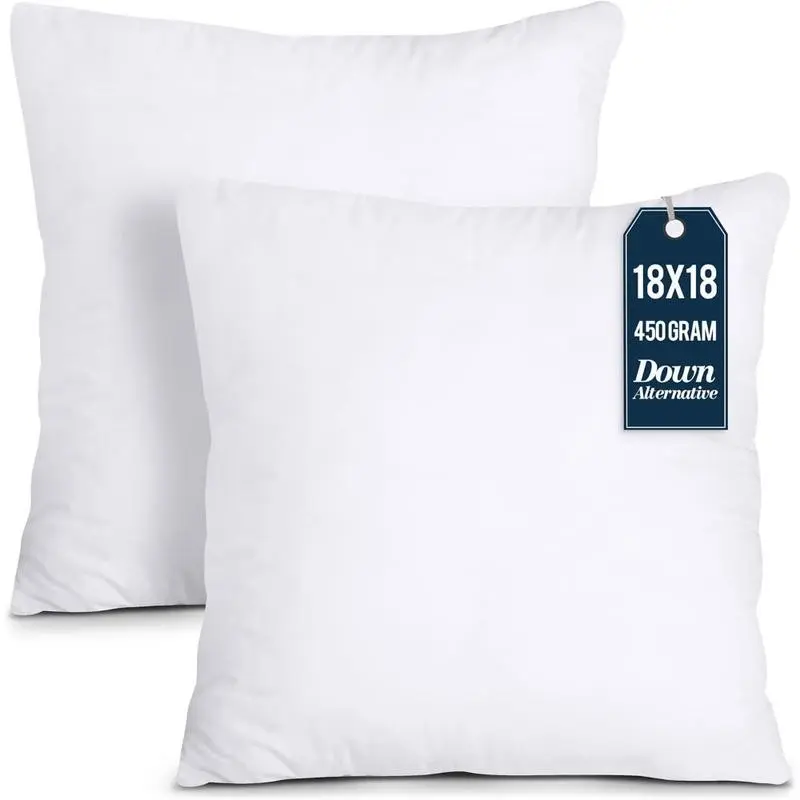Bedding Throw Pillows Insert (Pack of 2, White)-18 x 18 Inches Bed and Couch Pillows - Indoor Decorative Pillow