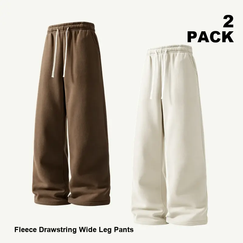 2-Pack Men's Baggy Sweatpants, Full-Length Solid Loose-Fit Wide Leg Lounge Pants with Drawstring Waist and Pockets, All-Season, Menswear, Plain