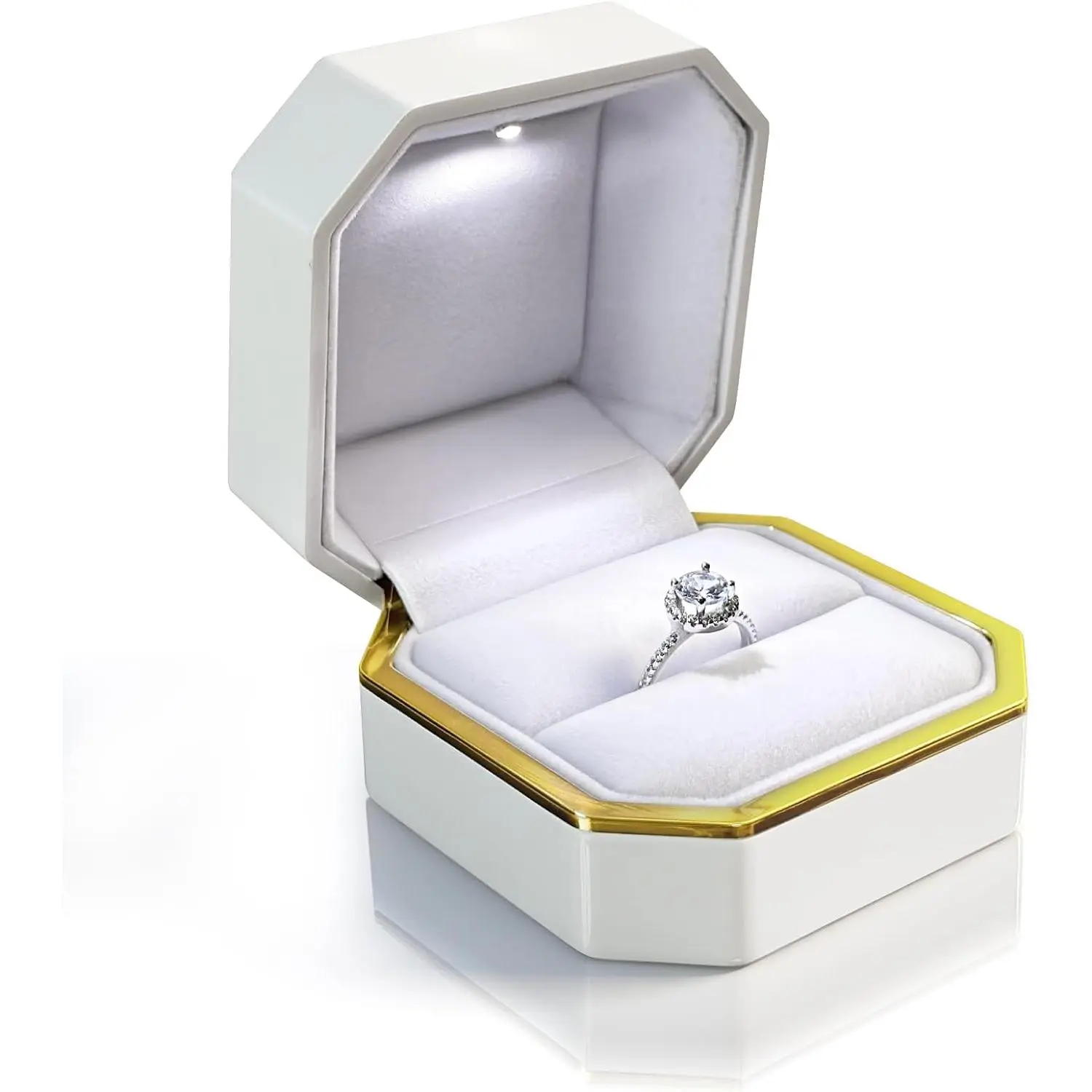 LED Ring Box for Proposal Engagement Wedding Prepared for Gifts, Luxury Ring Box The Best Gits are for the People Who Matter Most to You,Square Velvet Case Jewelry Gift Box (Pure - white)