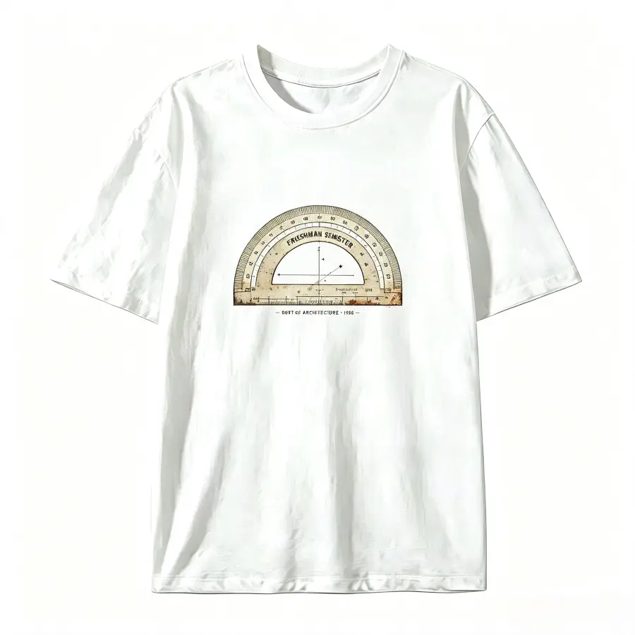 Vintage Architect Protractor Freshman Semester Graphic Oversized T-Shirt, Comfort 100% Cotton Fashion Outfit, Perfect Back To School Holiday Gift For Him Her Lover Family Friends Architecture Student Present