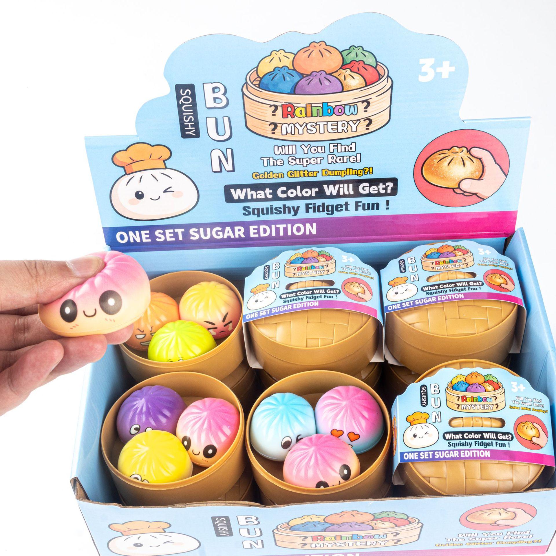 Mystery Rainbow Squishy Bun Fidget Toy | Slow Rising Stress Relief Squeeze Toy, Cute Emoji Dumpling Toy with Steamer Box for Kids Adults Anxiety Relief