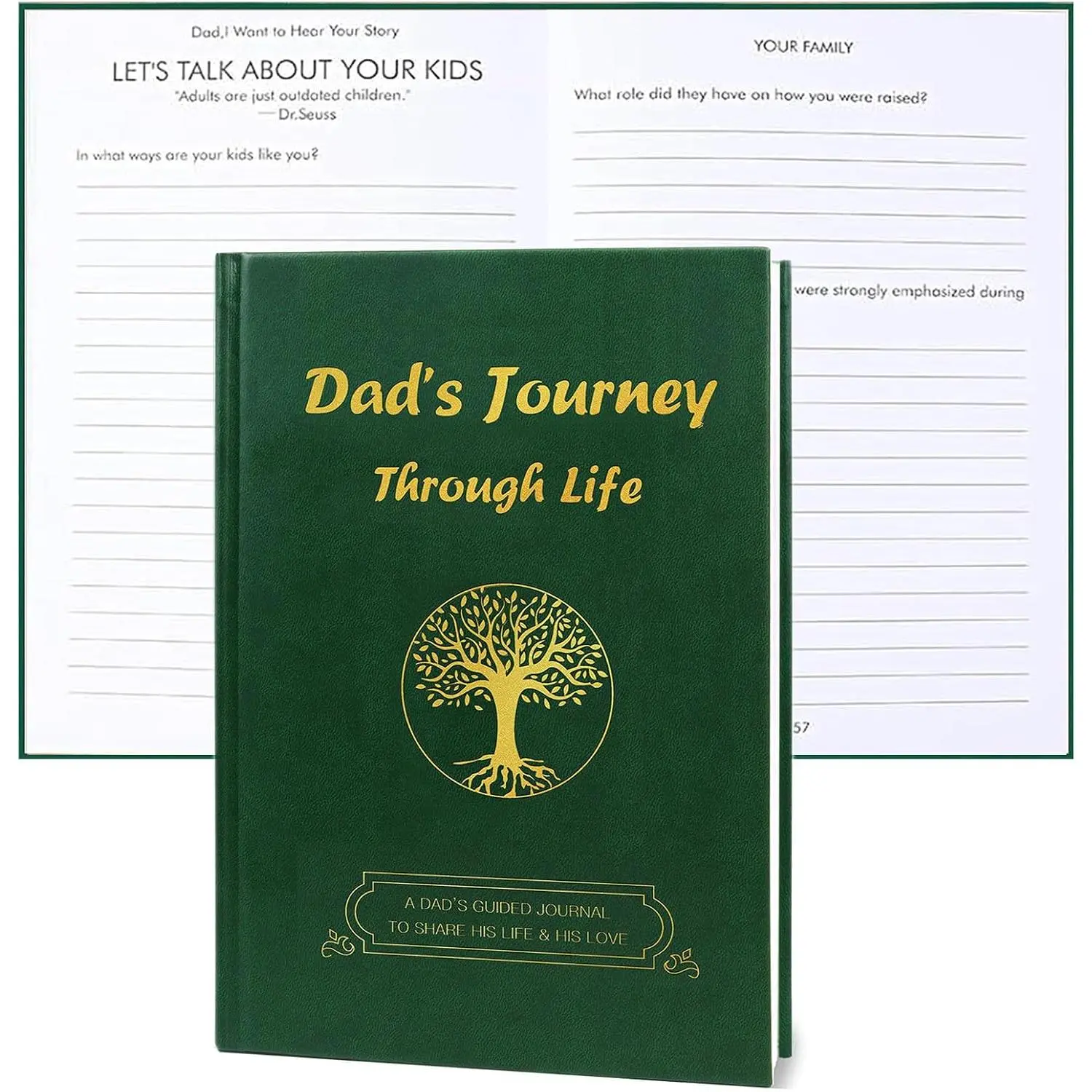 Dark Green A5 Size Faux Leather Father's Guided Journal - Sentimental Father's Day Gift for Dad to Share Life Memories & Tell Personal Stories (Office Stationery Personal Organiser)